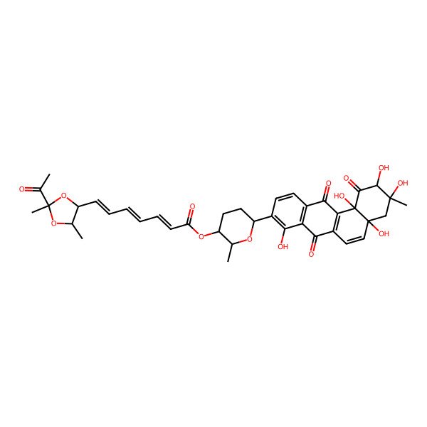 2D Structure of [6-(2,3,4a,8,12b-Pentahydroxy-3-methyl-1,7,12-trioxo-2,4-dihydrobenzo[a]anthracen-9-yl)-2-methyloxan-3-yl] 7-(2-acetyl-2,5-dimethyl-1,3-dioxolan-4-yl)hepta-2,4,6-trienoate