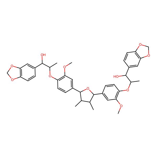 2D Structure of 1-(1,3-Benzodioxol-5-yl)-2-[4-[5-[4-[1-(1,3-benzodioxol-5-yl)-1-hydroxypropan-2-yl]oxy-3-methoxyphenyl]-3,4-dimethyloxolan-2-yl]-2-methoxyphenoxy]propan-1-ol