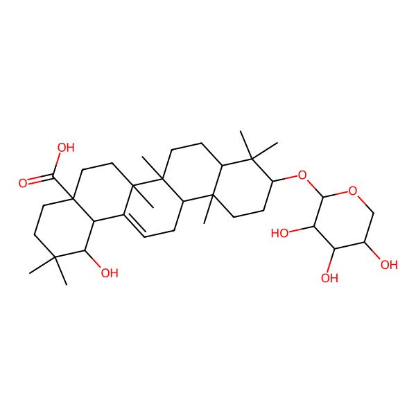 2D Structure of (1S,4aR,6aR,6aS,6bR,8aR,10S,12aR,14bS)-1-hydroxy-2,2,6a,6b,9,9,12a-heptamethyl-10-[(2S,3R,4S,5R)-3,4,5-trihydroxyoxan-2-yl]oxy-1,3,4,5,6,6a,7,8,8a,10,11,12,13,14b-tetradecahydropicene-4a-carboxylic acid