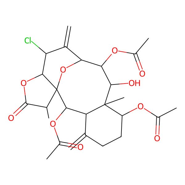 2D Structure of (2,10-Diacetyloxy-13-chloro-9-hydroxy-8,17-dimethyl-4,12-dimethylidene-16-oxo-15,18-dioxatetracyclo[9.6.1.01,14.03,8]octadecan-7-yl) acetate