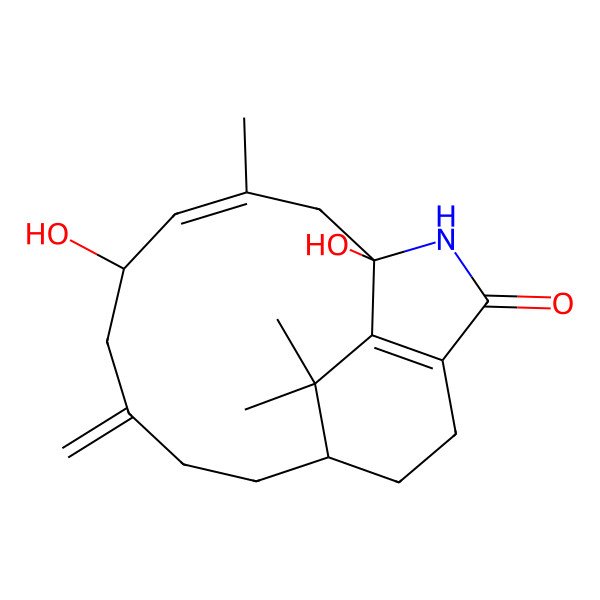 2D Structure of 1,5-Dihydroxy-3,17,17-trimethyl-7-methylidene-15-azatricyclo[8.5.2.013,16]heptadeca-3,13(16)-dien-14-one