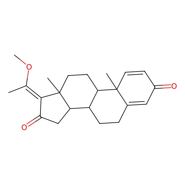 2D Structure of 17-(1-Methoxyethylidene)-10,13-dimethyl-6,7,8,9,11,12,14,15-octahydrocyclopenta[a]phenanthrene-3,16-dione