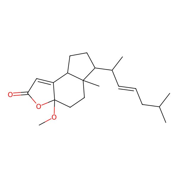 2D Structure of 3a-Methoxy-5a-methyl-6-(6-methylhept-3-en-2-yl)-4,5,6,7,8,8a-hexahydrocyclopenta[e][1]benzofuran-2-one