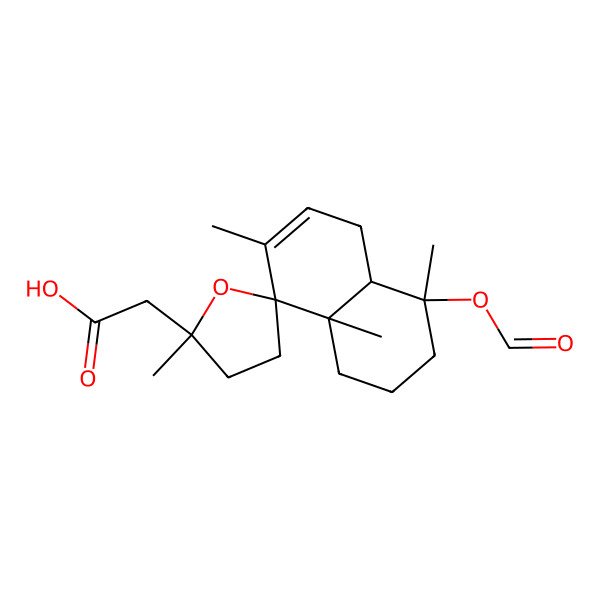 2D Structure of 2-[(2'S,4R,4aR,8R,8aS)-4-formyloxy-2',4,7,8a-tetramethylspiro[2,3,4a,5-tetrahydro-1H-naphthalene-8,5'-oxolane]-2'-yl]acetic acid