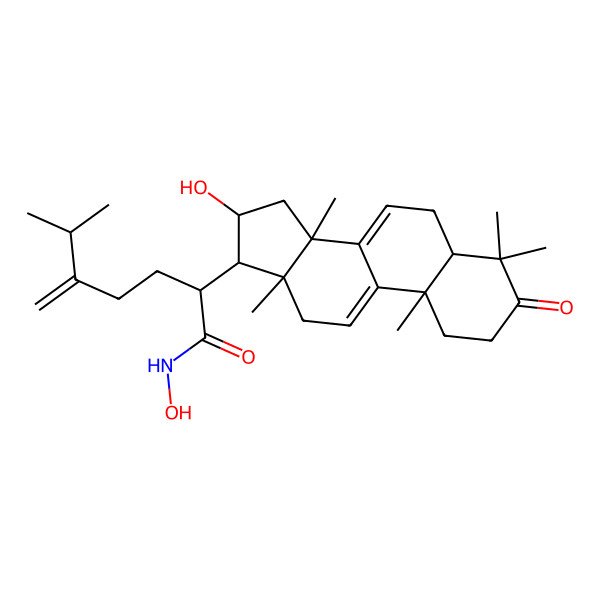 2D Structure of N-hydroxy-2-(16-hydroxy-4,4,10,13,14-pentamethyl-3-oxo-1,2,5,6,12,15,16,17-octahydrocyclopenta[a]phenanthren-17-yl)-6-methyl-5-methylideneheptanamide
