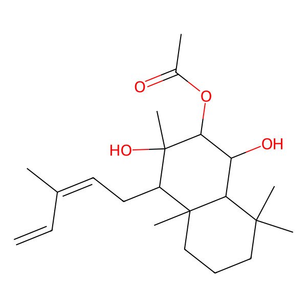 2D Structure of [(1S,2R,3R,4S,4aR,8aR)-1,3-dihydroxy-3,4a,8,8-tetramethyl-4-[(2Z)-3-methylpenta-2,4-dienyl]-2,4,5,6,7,8a-hexahydro-1H-naphthalen-2-yl] acetate