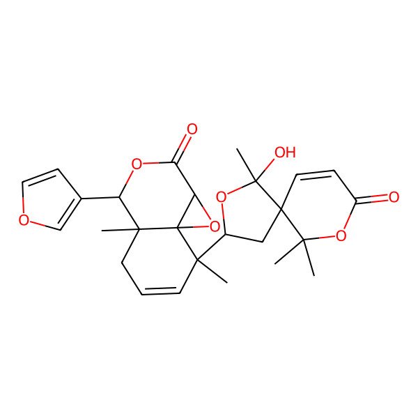 2D Structure of 4-(furan-3-yl)-8-(1-hydroxy-1,10,10-trimethyl-8-oxo-2,9-dioxaspiro[4.5]dec-6-en-3-yl)-4a,8-dimethyl-4,5-dihydro-1aH-oxireno[2,3-d]isochromen-2-one