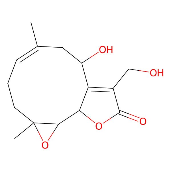 2D Structure of (1S,2S,4S,7E,10S)-10-hydroxy-12-(hydroxymethyl)-4,8-dimethyl-3,14-dioxatricyclo[9.3.0.02,4]tetradeca-7,11-dien-13-one