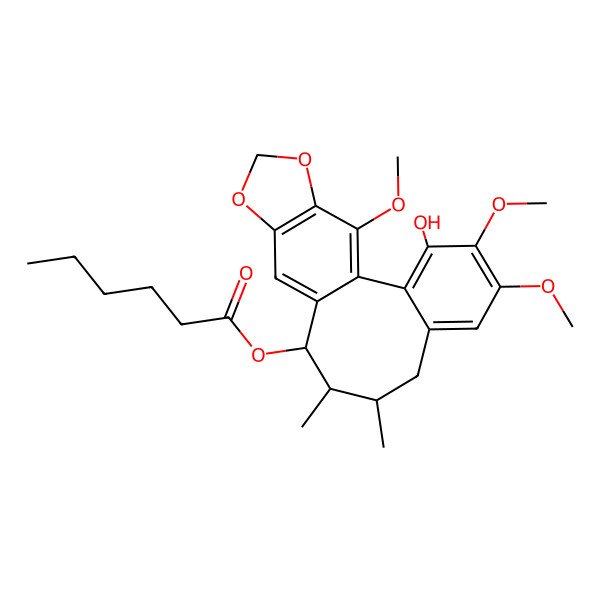 2D Structure of [(9R,10R,11S)-3-hydroxy-4,5,19-trimethoxy-9,10-dimethyl-15,17-dioxatetracyclo[10.7.0.02,7.014,18]nonadeca-1(19),2,4,6,12,14(18)-hexaen-11-yl] hexanoate