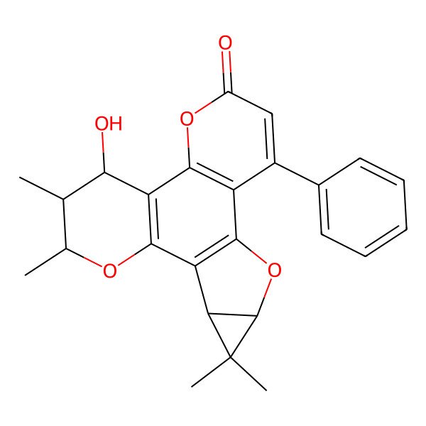 2D Structure of (3R,5S,15R,16R,17R)-15-hydroxy-4,4,16,17-tetramethyl-9-phenyl-6,12,18-trioxapentacyclo[12.4.0.02,7.03,5.08,13]octadeca-1(14),2(7),8(13),9-tetraen-11-one