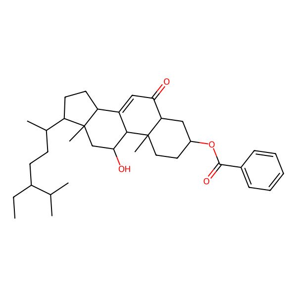 2D Structure of [(3S,5S,9R,10R,11R,13R,14R,17R)-17-[(2R,5R)-5-ethyl-6-methylheptan-2-yl]-11-hydroxy-10,13-dimethyl-6-oxo-1,2,3,4,5,9,11,12,14,15,16,17-dodecahydrocyclopenta[a]phenanthren-3-yl] benzoate