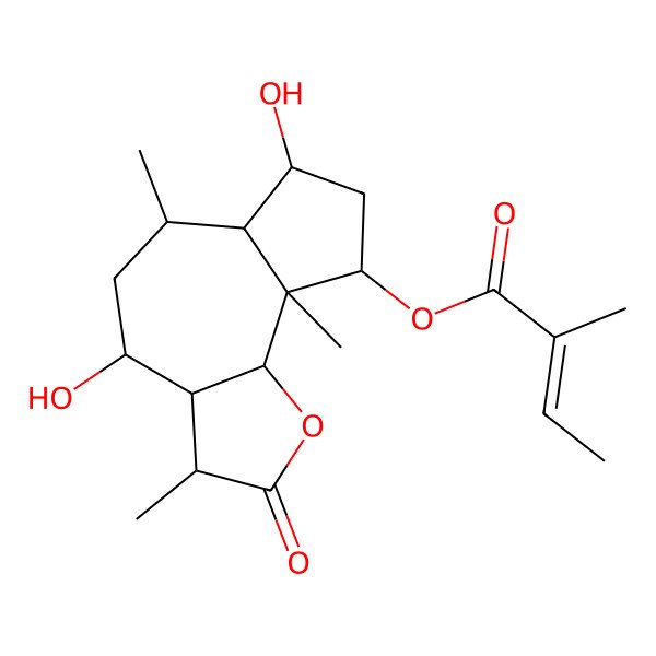 2D Structure of [(3S,3aR,4R,6R,6aS,7S,9R,9aS,9bS)-4,7-dihydroxy-3,6,9a-trimethyl-2-oxo-3,3a,4,5,6,6a,7,8,9,9b-decahydroazuleno[8,7-b]furan-9-yl] (E)-2-methylbut-2-enoate