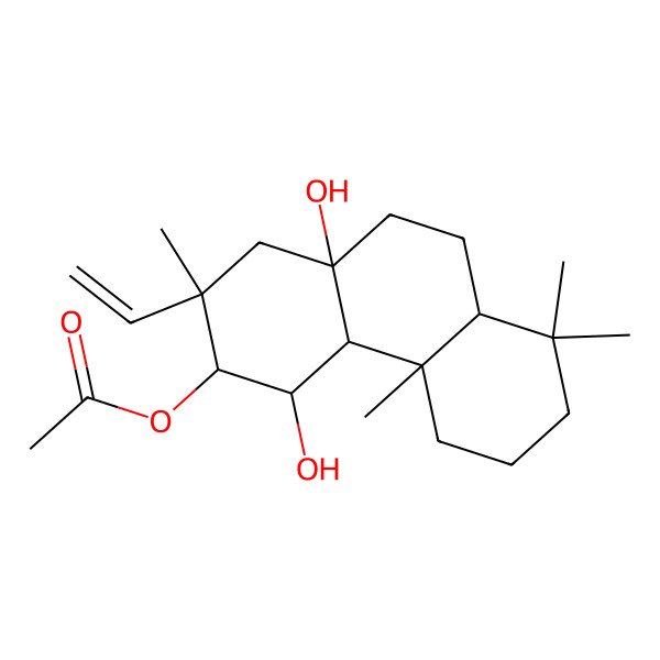 2D Structure of [(2S,3S,4S,4aS,4bS,8aS,10aR)-2-ethenyl-4,10a-dihydroxy-2,4b,8,8-tetramethyl-1,3,4,4a,5,6,7,8a,9,10-decahydrophenanthren-3-yl] acetate