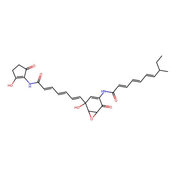 2D Structure of N-[5-hydroxy-5-[7-[(2-hydroxy-5-oxocyclopenten-1-yl)amino]-7-oxohepta-1,3,5-trienyl]-2-oxo-7-oxabicyclo[4.1.0]hept-3-en-3-yl]-8-methyldeca-2,4,6-trienamide