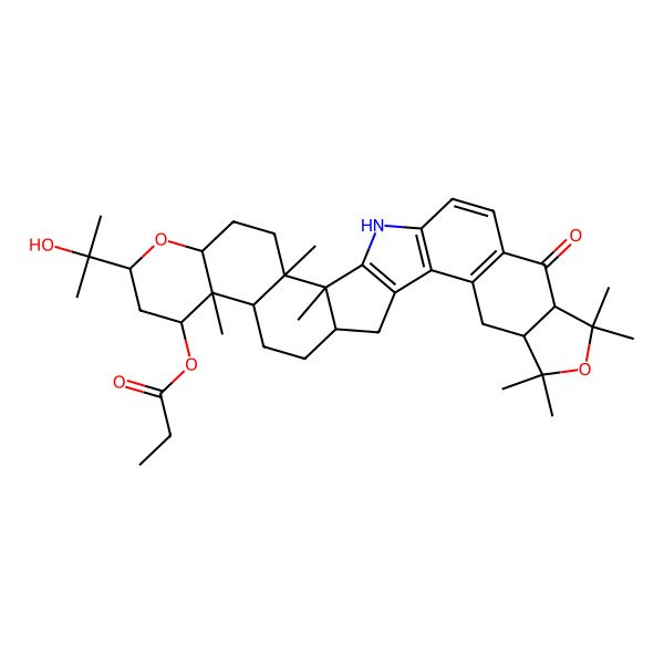 2D Structure of [8-(2-Hydroxypropan-2-yl)-2,3,11,22,22,24,24-heptamethyl-26-oxo-7,23-dioxa-31-azaoctacyclo[15.14.0.02,15.03,12.06,11.018,30.019,27.021,25]hentriaconta-1(17),18(30),19(27),28-tetraen-10-yl] propanoate