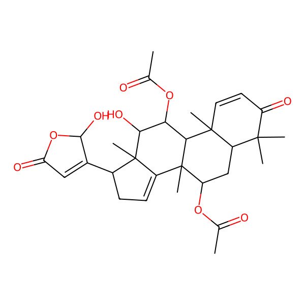 2D Structure of [(5R,7R,8R,9S,10S,11S,12R,13S,17R)-11-acetyloxy-12-hydroxy-17-[(2R)-2-hydroxy-5-oxo-2H-furan-3-yl]-4,4,8,10,13-pentamethyl-3-oxo-5,6,7,9,11,12,16,17-octahydrocyclopenta[a]phenanthren-7-yl] acetate