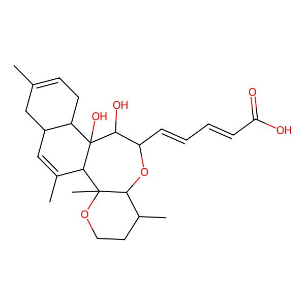 2D Structure of 5-(10,11-Dihydroxy-2,6,15,19-tetramethyl-3,8-dioxatetracyclo[9.8.0.02,7.012,17]nonadeca-14,18-dien-9-yl)penta-2,4-dienoic acid