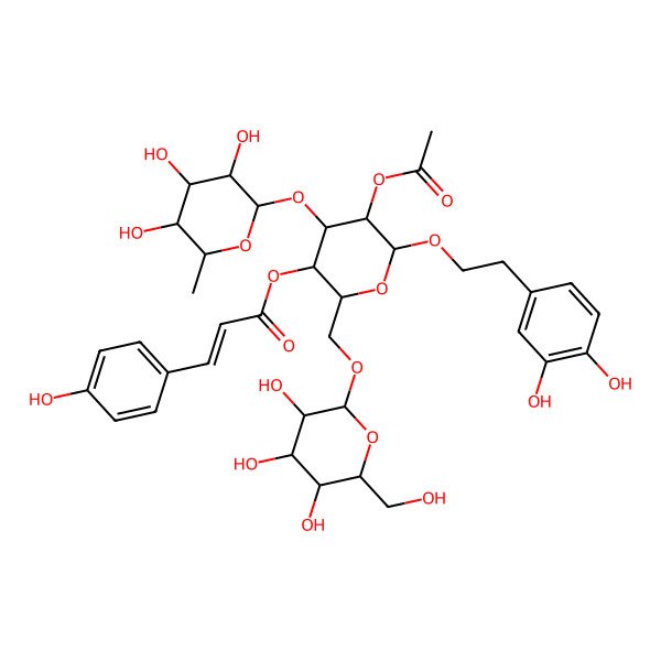 2D Structure of [(2R,3R,4S,5R,6R)-5-acetyloxy-6-[2-(3,4-dihydroxyphenyl)ethoxy]-2-[[(2R,3R,4S,5S,6R)-3,4,5-trihydroxy-6-(hydroxymethyl)oxan-2-yl]oxymethyl]-4-[(2S,3R,4R,5R,6S)-3,4,5-trihydroxy-6-methyloxan-2-yl]oxyoxan-3-yl] (Z)-3-(4-hydroxyphenyl)prop-2-enoate
