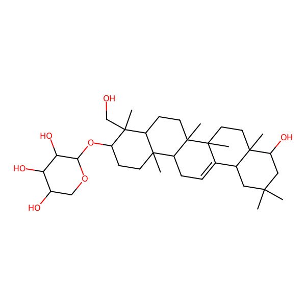 2D Structure of (2S,3R,4S,5S)-2-[[(3S,4S,4aR,6aR,6bS,8aR,9R,12aS,14aR,14bR)-9-hydroxy-4-(hydroxymethyl)-4,6a,6b,8a,11,11,14b-heptamethyl-1,2,3,4a,5,6,7,8,9,10,12,12a,14,14a-tetradecahydropicen-3-yl]oxy]oxane-3,4,5-triol
