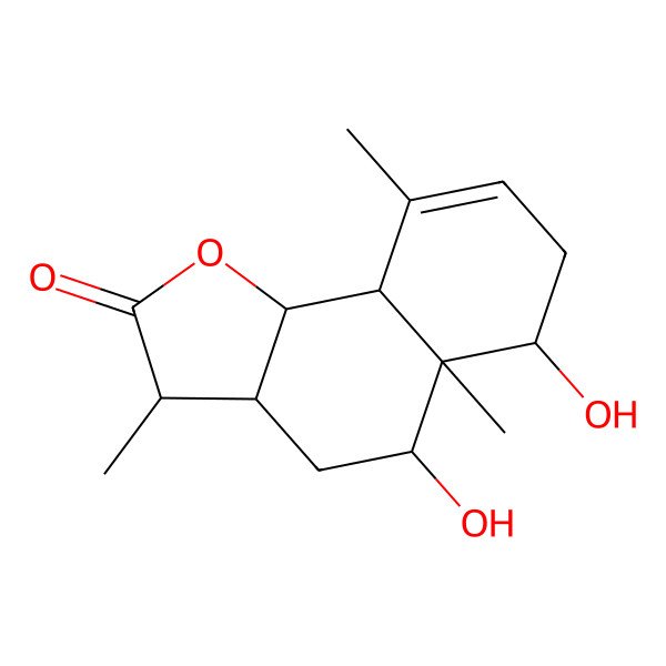 2D Structure of (3S,5R,5aR,6R,9aS,9bS)-5,6-dihydroxy-3,5a,9-trimethyl-3,3a,4,5,6,7,9a,9b-octahydrobenzo[g][1]benzofuran-2-one