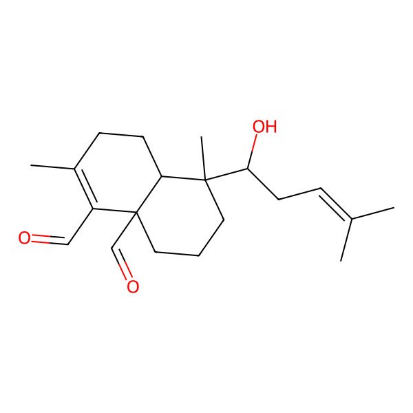 2D Structure of (4aS,5R,8aR)-5-[(1S)-1-hydroxy-4-methylpent-3-enyl]-2,5-dimethyl-3,4,4a,6,7,8-hexahydronaphthalene-1,8a-dicarbaldehyde