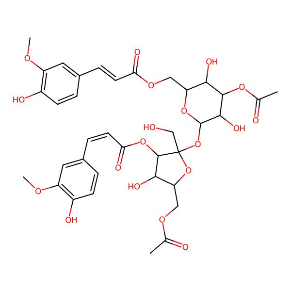 2D Structure of [(2S,3R,4S,5R,6R)-4-acetyloxy-6-[(2S,3S,4R,5R)-5-(acetyloxymethyl)-4-hydroxy-3-[(E)-3-(4-hydroxy-3-methoxyphenyl)prop-2-enoyl]oxy-2-(hydroxymethyl)oxolan-2-yl]oxy-3,5-dihydroxyoxan-2-yl]methyl (E)-3-(4-hydroxy-3-methoxyphenyl)prop-2-enoate