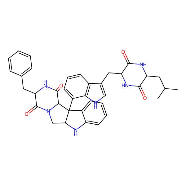 2D Structure of (1S,2S,5R,9S)-5-benzyl-1-[3-[[(2S,5R)-5-(2-methylpropyl)-3,6-dioxopiperazin-2-yl]methyl]-1H-indol-7-yl]-4,7,10-triazatetracyclo[7.7.0.02,7.011,16]hexadeca-11,13,15-triene-3,6-dione