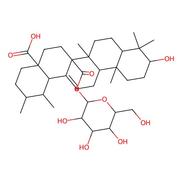2D Structure of 10-hydroxy-1,2,6b,9,9,12a-hexamethyl-6a-[3,4,5-trihydroxy-6-(hydroxymethyl)oxan-2-yl]oxycarbonyl-2,3,4,5,6,6a,7,8,8a,10,11,12,13,14b-tetradecahydro-1H-picene-4a-carboxylic acid