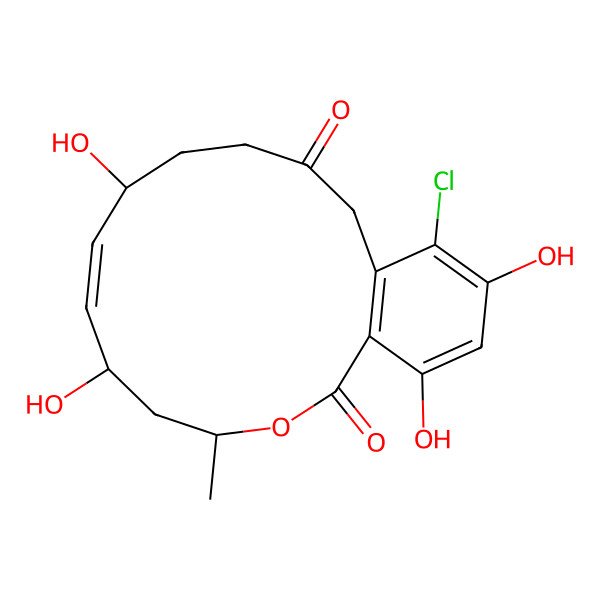 2D Structure of 15-Chloro-6,9,16,18-tetrahydroxy-4-methyl-3-oxabicyclo[12.4.0]octadeca-1(14),7,15,17-tetraene-2,12-dione