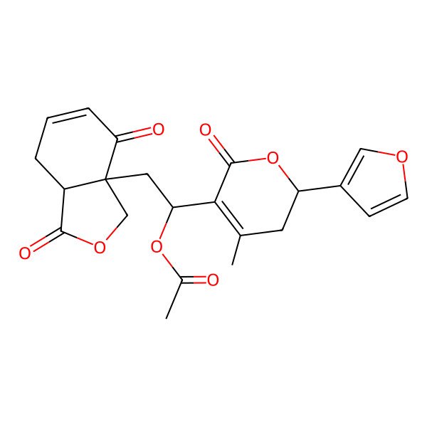 2D Structure of [(1R)-2-[(3aS,7aR)-1,4-dioxo-7,7a-dihydro-3H-2-benzofuran-3a-yl]-1-[(2R)-2-(furan-3-yl)-4-methyl-6-oxo-2,3-dihydropyran-5-yl]ethyl] acetate