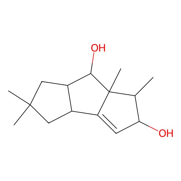 2D Structure of (1S,2R,3bR,6aS,7S,7aS)-1,5,5,7a-tetramethyl-2,3b,4,6,6a,7-hexahydro-1H-cyclopenta[a]pentalene-2,7-diol