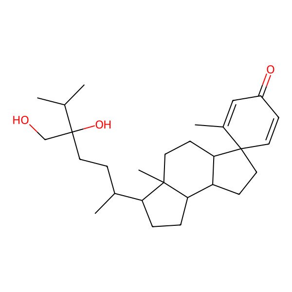 2D Structure of 3-[5-Hydroxy-5-(hydroxymethyl)-6-methylheptan-2-yl]-3',3a-dimethylspiro[1,2,3,4,5,5a,7,8,8a,8b-decahydro-as-indacene-6,4'-cyclohexa-2,5-diene]-1'-one