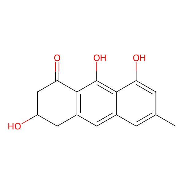 2D Structure of 1(2H)-Anthracene, 3,4-dihydro-3,8,9-trihydroxy-6-methyl-, (-)-