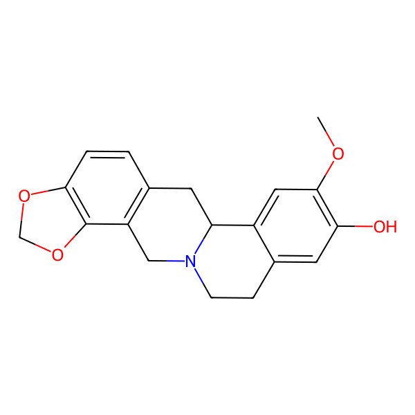 2D Structure of 12H-Benzo[a]-1,3-benzodioxolo[4,5-g]quinolizin-9-ol, 6,6a,11,14-tetrahydro-8-methoxy-