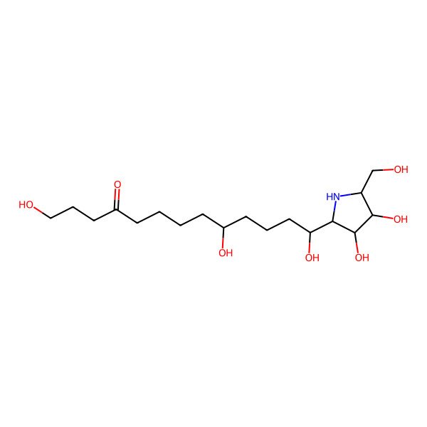 2D Structure of 13-[3,4-Dihydroxy-5-(hydroxymethyl)pyrrolidin-2-yl]-1,9,13-trihydroxytridecan-4-one