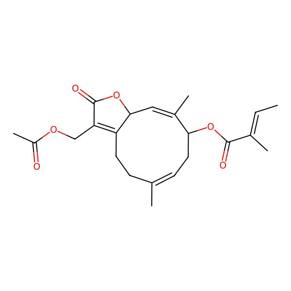 2D Structure of 13-Acetoxy 3beta-tigloyl-germacra-1(10)E,4E,7(11)-trien-12,6alpha-olide