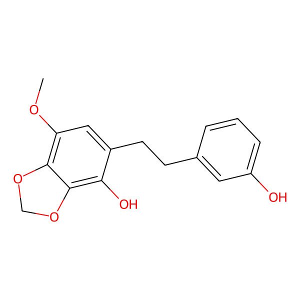 2D Structure of 1,3-Benzodioxol-4-ol, 5-[2-(3-hydroxyphenyl)ethyl]-7-methoxy-