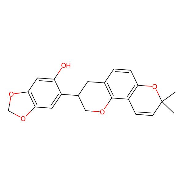 2D Structure of 1,3-Benzodioxol-5-ol, 6-(3,4-dihydro-8,8-dimethyl-2H,8H-benzo[1,2-b:3,4-b']dipyran-3-yl)-, (S)-