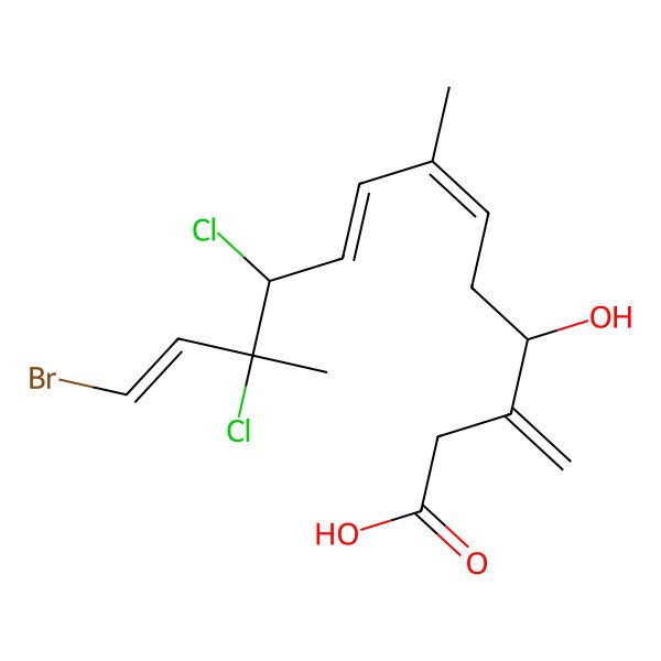 2D Structure of 13-Bromo-10,11-dichloro-4-hydroxy-7,11-dimethyl-3-methylidenetrideca-6,8,12-trienoic acid
