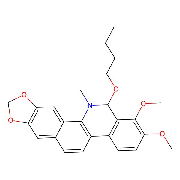 2D Structure of 13-butoxy-1,2-dimethoxy-12-methyl-13H-[1,3]benzodioxolo[5,6-c]phenanthridine