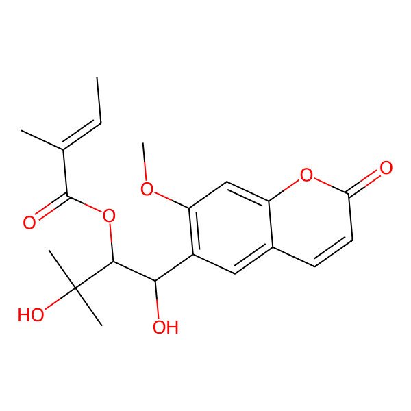 2D Structure of [1,3-Dihydroxy-1-(7-methoxy-2-oxochromen-6-yl)-3-methylbutan-2-yl] 2-methylbut-2-enoate