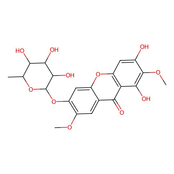 2D Structure of 1,3-Dihydroxy-2,7-dimethoxy-6-(3,4,5-trihydroxy-6-methyloxan-2-yl)oxyxanthen-9-one