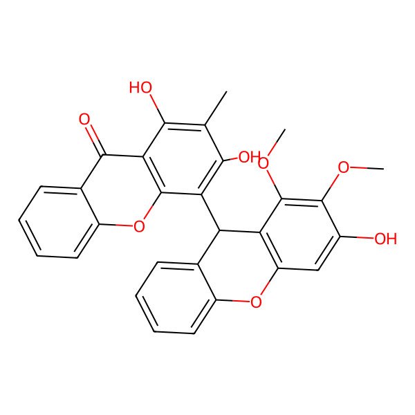 2D Structure of 1,3-dihydroxy-4-(3-hydroxy-1,2-dimethoxy-9H-xanthen-9-yl)-2-methylxanthen-9-one