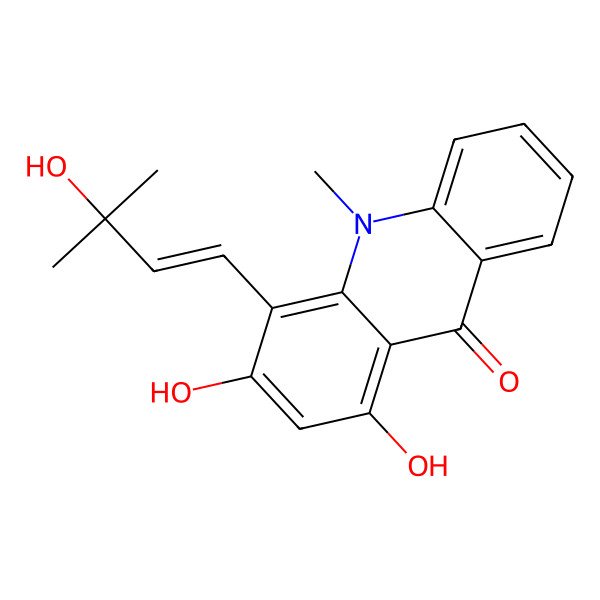 2D Structure of 1,3-Dihydroxy-4-(3-hydroxy-3-methylbut-1-enyl)-10-methylacridin-9-one