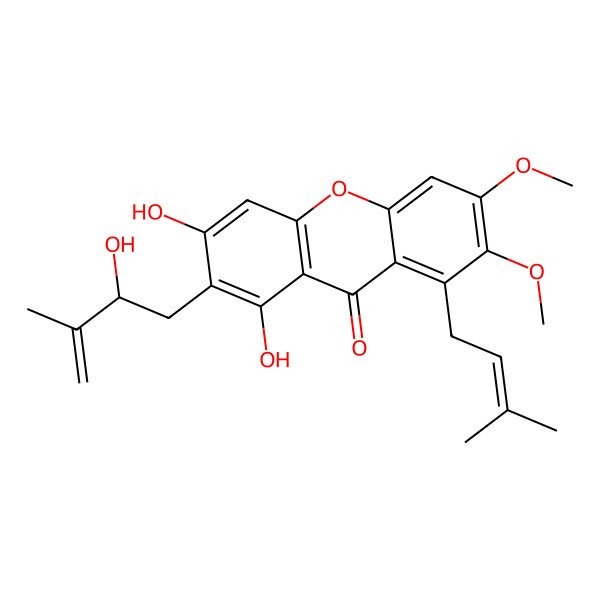 2D Structure of 1,3-Dihydroxy-6,7-dimethoxy-2-(2-hydroxy-3-methyl-3-butenyl)-8-(3-methyl-2-butenyl)-xanthone 2D Structure of 1,3-Dihydroxy-6,7-dimethoxy-2-(2-hydroxy-3-methyl-3-butenyl)-8-(3-methyl-2-butenyl)-xanthone
