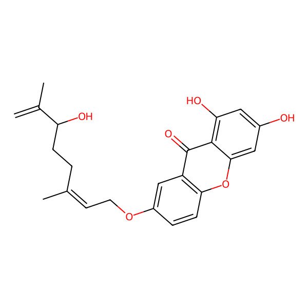 2D Structure of 1,3-Dihydroxy-7-(6-hydroxy-3,7-dimethylocta-2,7-dienoxy)xanthen-9-one 2D Structure of 1,3-Dihydroxy-7-(6-hydroxy-3,7-dimethylocta-2,7-dienoxy)xanthen-9-one