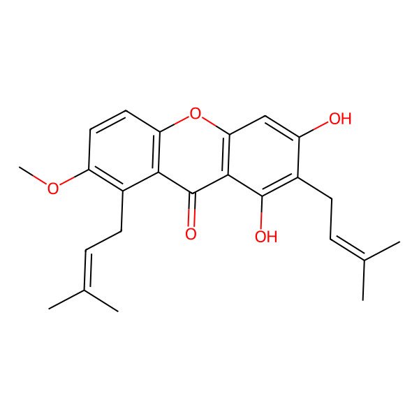 2D Structure of 1,3-Dihydroxy-7-methoxy-2,8-bis(3-methylbut-2-enyl)xanthen-9-one