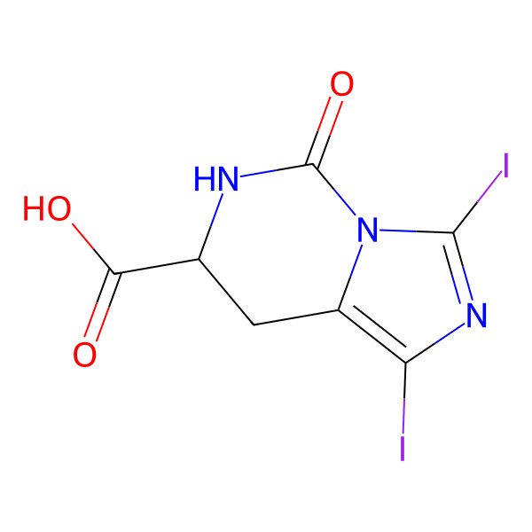 2D Structure of 1,3-diiodo-5-oxo-7,8-dihydro-6H-imidazo[1,5-c]pyrimidine-7-carboxylic acid