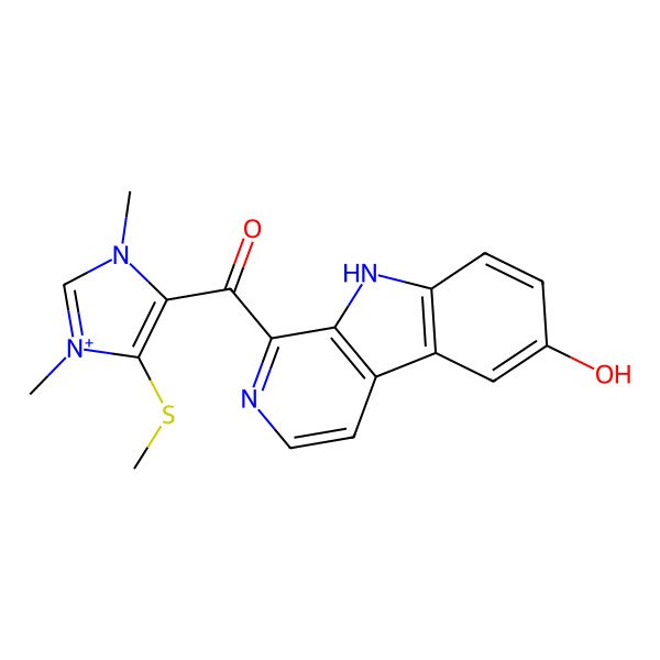2D Structure of (1,3-dimethyl-5-methylsulfanylimidazol-1-ium-4-yl)-(6-hydroxy-9H-pyrido[3,4-b]indol-1-yl)methanone