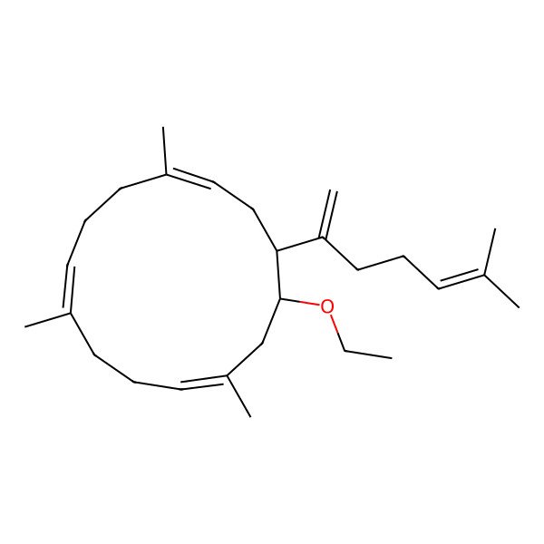 2D Structure of 13-Ethoxy-1,5,9-trimethyl-12-(6-methylhepta-1,5-dien-2-yl)cyclotetradeca-1,5,9-triene